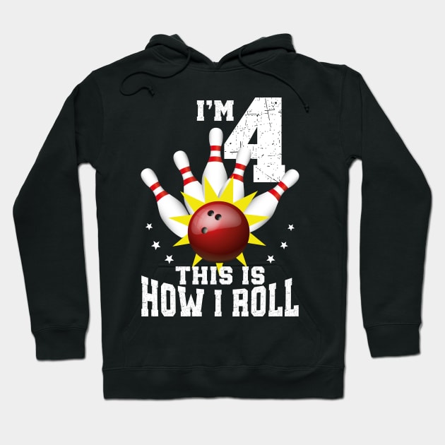 Bowling 4th Birthday Bday Party Kids 4 years Old Bowler Hoodie by Msafi